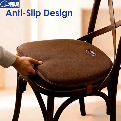 Big Hippo Chair Pads, Memory Foam Chair Seat Cushion Non Slip Rubber Back Thicken Chair Padding with Elastic Bands for Home Office Outdoor Seats (Brown-1pc) - color: Brown