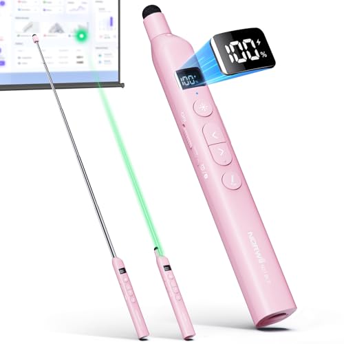 N21 Bluetooth Presentation Clicker for PowerPoint with Retractable Pointer - color: Pink - Green Pointer