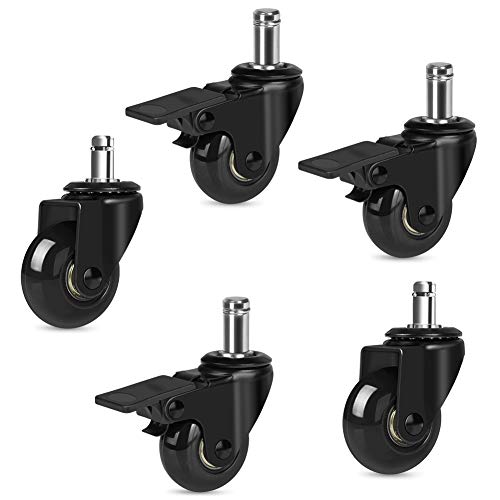 Hirate 5 Pack 2 inch Office Chair Caster Wheel Universal Stem 7/16" x 7/8" - color: Single Brake, size: 2"