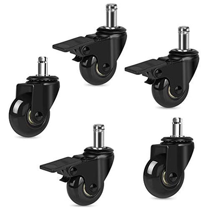 Hirate 5 Pack 2 inch Office Chair Caster Wheel Universal Stem 7/16" x 7/8" - color: Single Brake, size: 2"