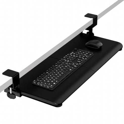 Under Desk Keyboard Tray, Keyboard Holder Drawer with C-Clamp 25.6"x11.8" - color: Black