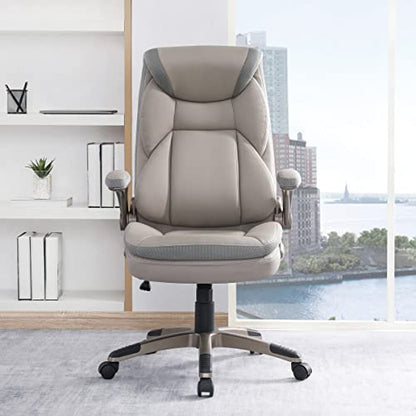 Office Star ECH Series Executive Bonded Leather Office Chair with Lumbar Support and Padded Height Adjustable Arms, Taupe with Cocoa Coated Nylon Base - color: Taupe With Cocoa Coated Nylon Base