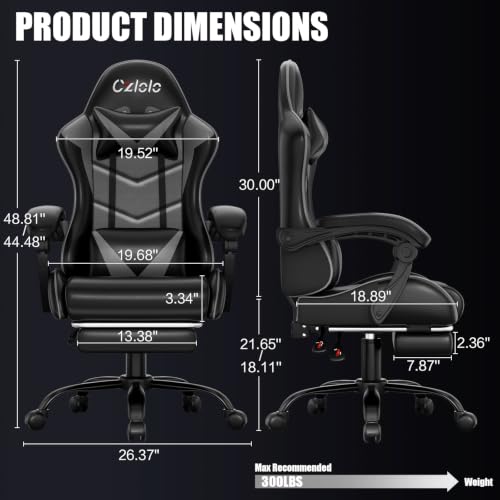 Czlolo Gaming Chair with Footrest Racing Style Lumbar Support Massager Video Game Chair with Metal Legs, High Back Reclining Gamer Chair with Headrest, 360° Swivel Office Computer Desk Chair (Gray) - color: Grey