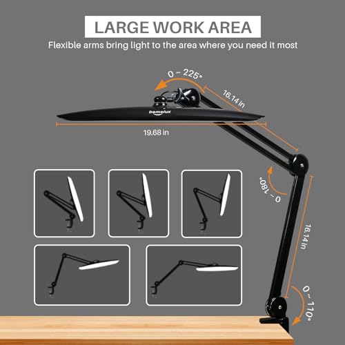 20-Inch LED Desk Lamp with Clamp, 20W 2200LM, Black CCT | 182 SMD LEDs provide eye-caring, flicker-free lighting with 4 brightness levels and 3 color temperatures - size: BLACK-CCT-Non Protective
