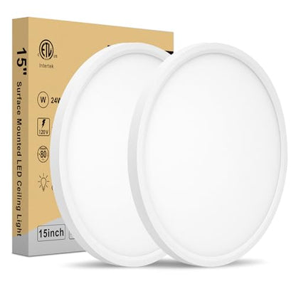 15 Inch LED Ceiling Light - Dimmable 2700-5000K 5CCT Selectable, 32W 3800LM, Round Flat Panel Low Profile Light Fixtures for Hallway, Kitchen, Bedroom, Laundry, 15 Inch 2Pack White - color: White-2 Pack, size: 15 Inch