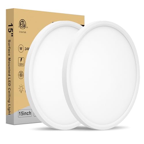 15 Inch LED Ceiling Light - Dimmable 2700-5000K 5CCT Selectable, 32W 3800LM, Round Flat Panel Low Profile Light Fixtures for Hallway, Kitchen, Bedroom, Laundry, 15 Inch 2Pack White - color: White-2 Pack, size: 15 Inch