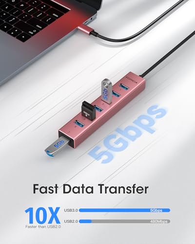 USB C Hub-8 Port USB HUB with 7 USB3.0 Data Ports,Aluminum Alloy USBC Splitter with Type C 5V/3A Power Port Compatible with MacBook,iPad,Surface Pro,Laptop,PC (Rose Gold,USB C-9.8in) - color: 9.84in Rose gold, size: USB C