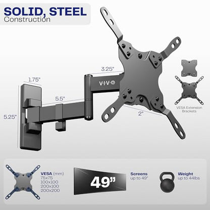 VIVO Black Single Ultrawide Wall Mount, Up to 49 in Screens, MOUNT-VW06 - color: Black, size: 75x75mm to 200x200mm VESA