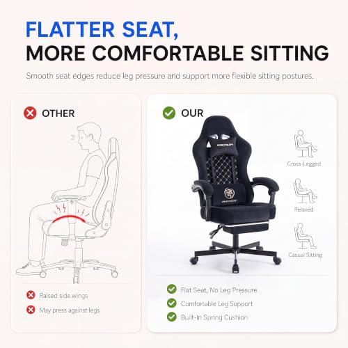 Desk Computer Gaming Chair - High Back Ergonomic Office Chair with Footrest and Lumbar Support, Swivel Comfy Home Gamer Video Game Chairs with Pocket Spring Cushion for Adults (Black Fabric) - color: Classic Black Fabric