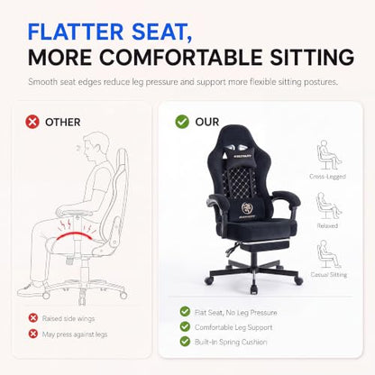 Desk Computer Gaming Chair - High Back Ergonomic Office Chair with Footrest and Lumbar Support, Swivel Comfy Home Gamer Video Game Chairs with Pocket Spring Cushion for Adults (Black Fabric) - color: Classic Black Fabric