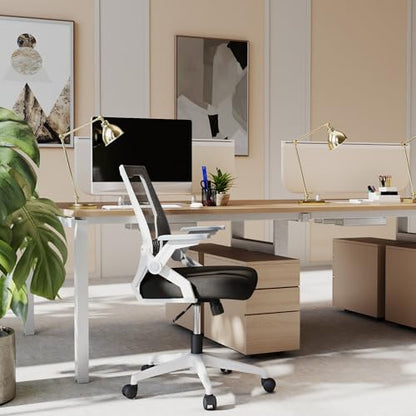 Ergonomic Office Chair with Flip-Up Arms, Small Desk Chair with Breathable Mesh Back, Home Office Desk Chair that Saves Space, Compact Swivel Computer Chair - color: White