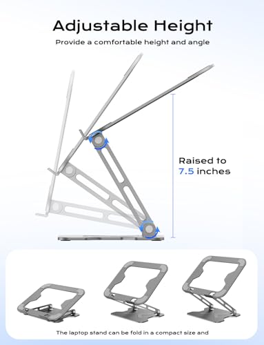 JCZT Adjustable Laptop Stand for Desk, Metal Foldable Laptop Riser, Grey | Ergonomic Portable Laptop Stand, Ventilated Cooling Computer Notebook Holder for MacBook Air Pro, All 10-16'' Laptops - color: Grey