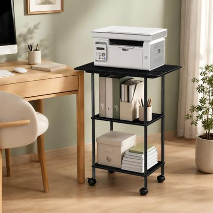 Black Large Printer Stand with Storage 3 Tier Rolling Printer Cart - color: Black