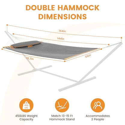 Lazy Daze Double Quilted Hammock with Pillow for Outside, Fit 13-15Ft Stand - color: Light Gray