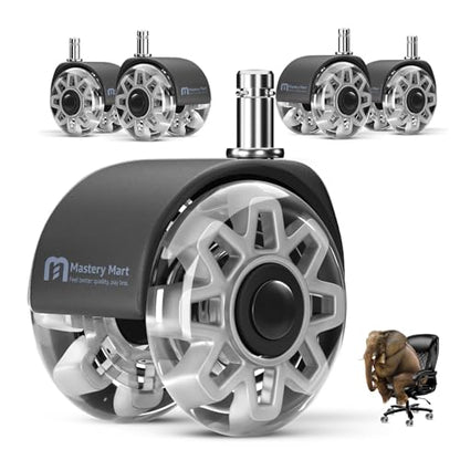 Office Chair Wheels Replacement, 2.5 Inch Heavy Duty Caster Set, for Carpet and Hardwood Floors, Universal Size 11x22mm, Fits 99%, Grey - style: 2.5 inch-Grey