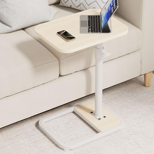 GOYLSER C Shaped End Table for Couch, Height Adjustable Rotatable Couch Tray Tables Sofa Table Tv Trays for Bedroom, Natural Wooden Swivel Side Table for Small Spaces - color: Natural, style: Standard