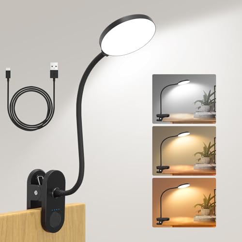 Rechargeable Clip on Light for Bed, 97 LED Cordless Reading Lamp with 3 Color Modes & 10 Brightness Levels, Portable and Flexible Book Light Clamp on Office Desk Bunk Bed Dorm Headboard (Black/4.7'') - color: Black, size: 4.7''
