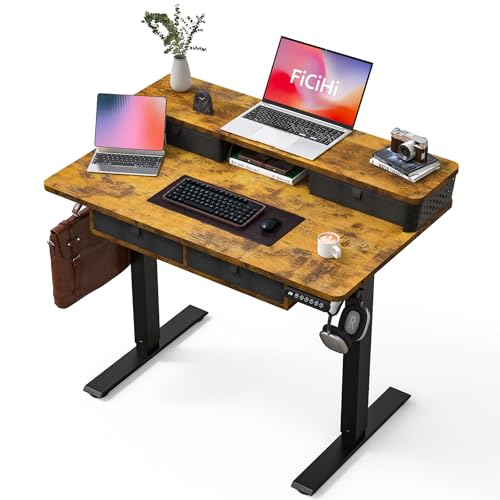 FiCiHi 40x24 Inch Electric Standing Desk, 4 Drawers, Adjustable Height Desk - color: Rustic Brown, size: 40"x24" (4 Drawers)