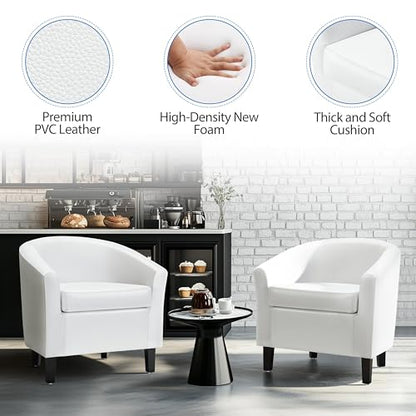 Yaheetech Accent Chairs, Faux Leather Barrel Armchairs White - color: White, size: 25.5"D x 27.5"W x 28"H