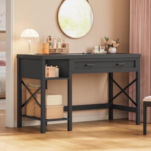 SEDETA 40" Farmhouse Small Desk with Drawers for Small Space, Bedroom - color: Black