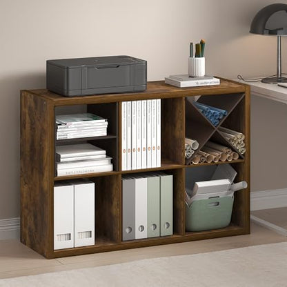 Furinno Cubicle 6-Cube Book Shelf, Extra Thick Frame Bookshelf, Amber Pine - color: Amber Pine, size: 6-Cube
