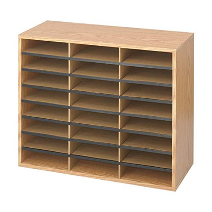 Safco Literature Organizer, 24 Compartments, Office and Classroom Mailbox with Adjustable Shelves, Wood Paper and Mail Sorter, Medium Oak - style: 24 Compartment