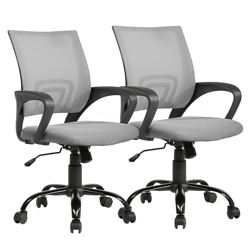 PayLessHere Office Computer Chair Ergonomic Cheap Desk Chair Adjustable Comfortable Mid Back Task Rolling Swivel with Lumbar Support for Home Office, Grey - color: Grey, style: pack of 2