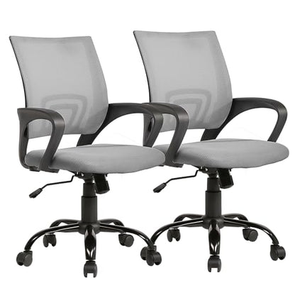 PayLessHere Office Computer Chair Ergonomic Cheap Desk Chair Adjustable Comfortable Mid Back Task Rolling Swivel with Lumbar Support for Home Office, Grey - color: Grey, style: pack of 2