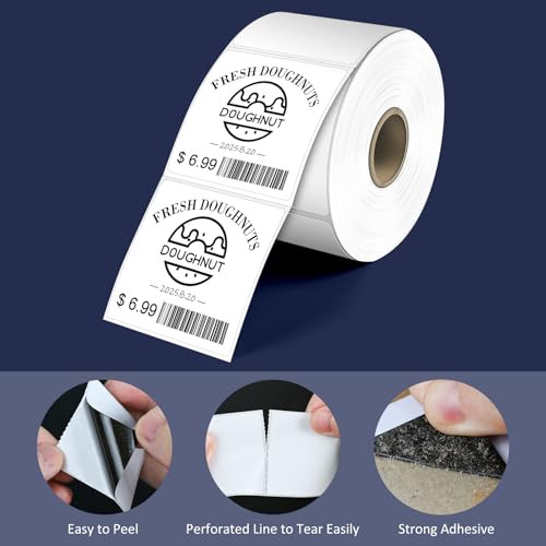 L LIKED 2" x 2" Direct Square Thermal Labels, Perforated QR Code and Barcode Labels & Compatible with Rollo, Zebra and Other Desktop Printers (10 Roll, 7500 Labels) - size: 2"x2"-10 Rolls