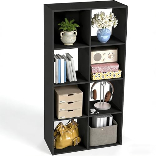 Simple Deluxe 8 Cube Storage Organizer, 4 Tier Stackable Bookshelf, Open Cube Bookshelf with 4 Removable Back Panels, Suitable for Living Room, Bedroom, Home Office, 47.7" L X 11.6" W X 24" H, Black - color: Black, size: 8-Cube