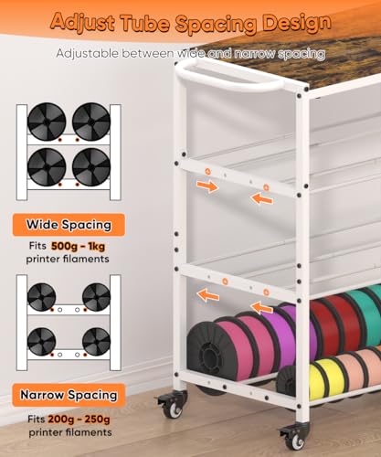 3-Tier 3D Printer Filament Storage Rack with Stand & Wheels, White - color: white, size: 3-tier
