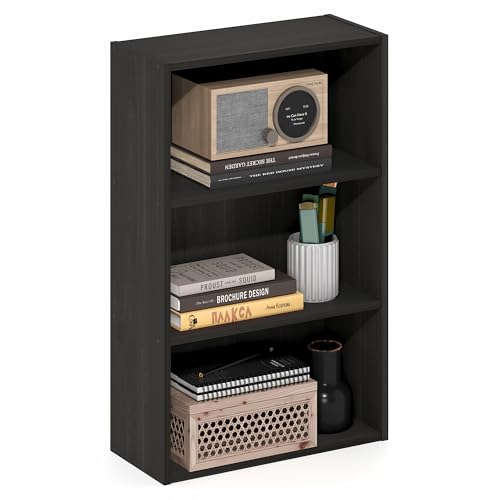 Furinno Basic Book Shelf, 3-Tier Bookshelf, Cube Storage Organizer Bookcase with Open Shelf, 7 x 17 x 26, for Living Room, Bedroom, Home Office, Espresso - color: Espresso, size: 3-Tier, 7 x 17 x 26