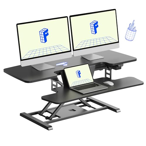 FLEXISPOT 42 inch Electric Motor Desk Converter, Height Adjustable Motorized Stand up Desk Riser with Quick Release Keyboard Tray, Black Monitors and Laptop Workstation - color: Black, size: 42"