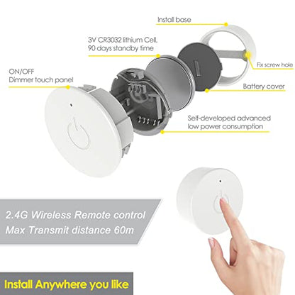 VST Under Cabinet Mini Panel Lighting 3PCS 3.94inch 12V 2.5W(Total 7.5W) with Wireless Dimmer Switch, Surface Mount Puck Light for Kitchen Van Truck Car Galley Downlight (Round White4000K) - color: 3 Pack Round White