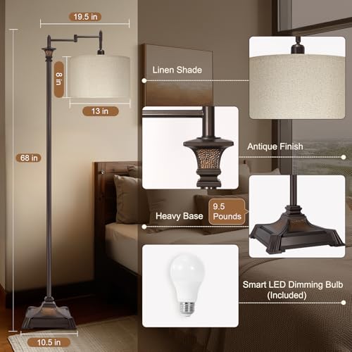 Scenekoy 68” Tall Swing Arm Floor Lamp with Remote for Living Room Bedroom - color: Antique Brown