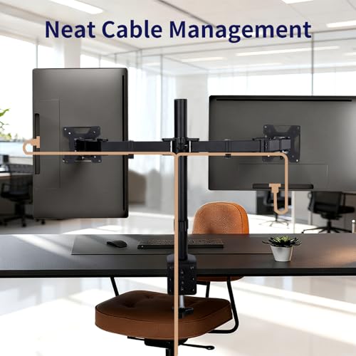 Black Dual Monitor Arm Mount for 13-32 Inch Screens | Ultrawide Screens Up to 38 Inch Fully Adjustable Stand with C-Clamp/Grommet Base Max VESA 100x100 Each Screen Capacity 22lbs - size: Dual Arms for 13"-32"