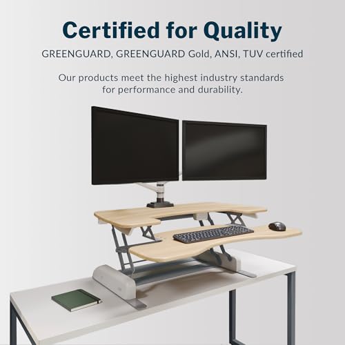 Vari VariDesk Pro Plus 36 Standing Desk Converter – 11 Height Settings + Spring Lift, 2 Tier Design, Keyboard Tray, Fits Desktops 36” Wide x 26.5" Deep – Delivers Fully Assembled (Light Wood) - color: Light Wood