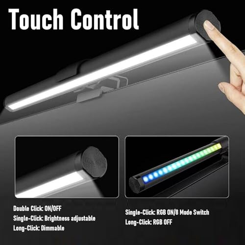 Fabater LED Desk Lamp, Clamp on Dual Sided 245LM RGB Monitor Light Bar, Computer Screen Light Bar with Eye Caring Dimmable 3 Color Temperatures and USB, for Office Home Gaming