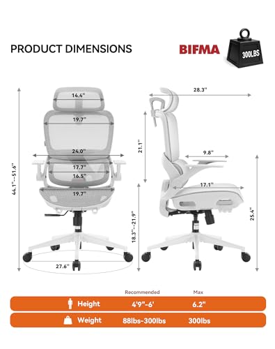 SIHOO B100 Office Chair, Ergonomic Office Chair Without Footrest, Computer Chair with Wide Headrest & Adaptive Lumbar Support, Flip-up Armrests, Swivel Desk Chair for Long Hours, Grey - color: Grey