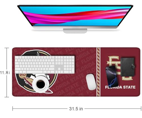 Large Extended Gaming Mouse Pad with Stitched Edges, College Football Non-Slip Waterproof Rubber Base Mouse Pad for Florida State Office, Computer, Keyboard, Laptop and Home Desk Pad 31.5 x 11.7 Inch - color: Florida State