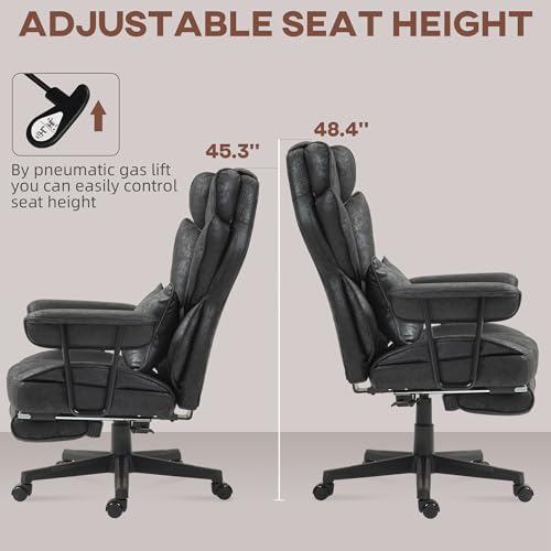 HOMCOM Executive Office Chair 400LBS Big and Tall High Back, Black | Foot Rest, Microfiber Computer Desk Chair, Lumbar Support, Reclining Function, Wide Seat