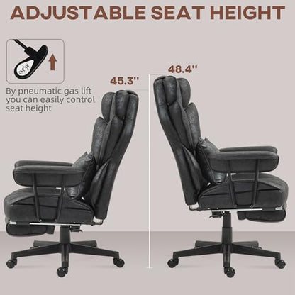 HOMCOM Executive Office Chair 400LBS Big and Tall High Back, Black | Foot Rest, Microfiber Computer Desk Chair, Lumbar Support, Reclining Function, Wide Seat