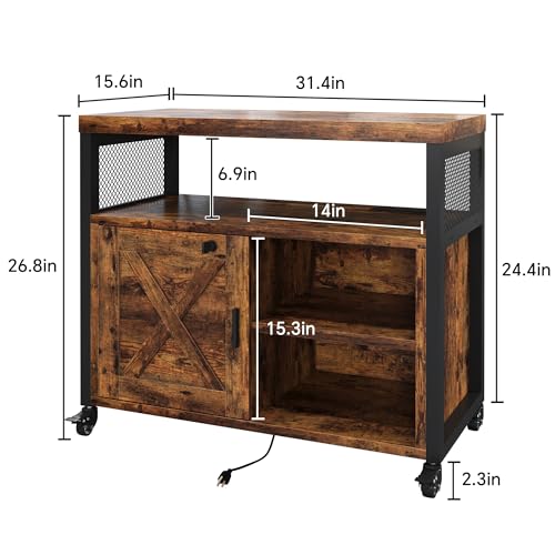 FUSUNBAO Farmhouse Printer Stand with Storage, Printer Table with Charge Station and Wheels, Rolling Printer Cabinet with Shelves, Printer Cart, and File Cabinet for Home Office Storage(Rustic Brown) - color: Rustic Brown
