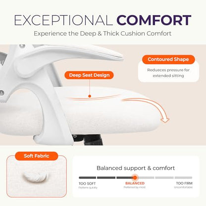 NEO CHAIR Office Desk Chair, Ergonomic Mesh with Flip-Up Armrests, Ivory - color: Ivory