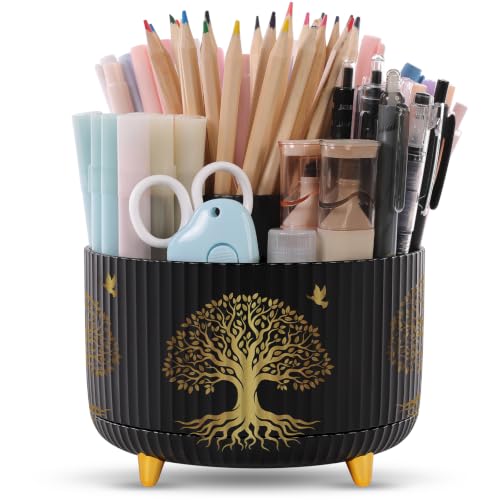 SKYDUE 360 Degree Rotating Pen Holder for Desk with 5 Slots,Tree of Life - color: Tree of Life_1Pack