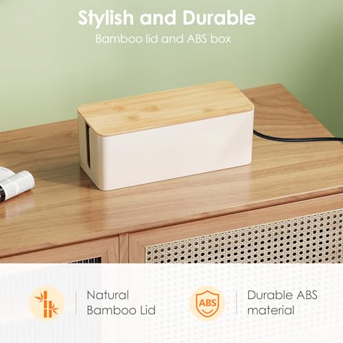 Delamu 2 Pack Cable Management Box Wooden, Wood Box with Lid Safe ABS Cord Hider Box Medium and Small Cable Organizers for Cords, Cable Raceways Power Strip Cover Box Baby Pet Proof for Home Office