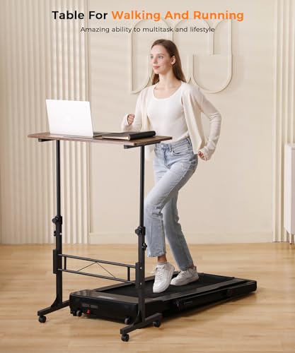 KLSMYHOKI Standing Desk Adjustable Height, Mobile Stand Up Desk with Wheels | Small Computer Desks Rolling Desk, Portable Laptop Desks Rustic Standing Table Home Office Desks 16"x31.5" Height 27"-43.5" - color: Rustic
