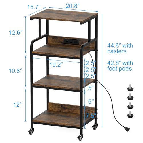 Rustic Brown 4 Tier Adjustable Mobile Printer Stand Rolling Cart | Tall space saving design for small home office holds scanner cricut heat press fax machine and various desktop equipment - color: 4-Tier Rustic Brown