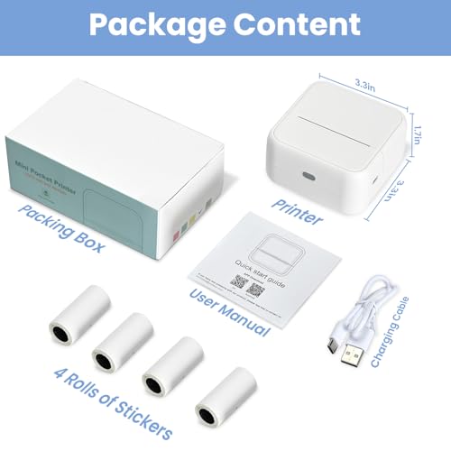 Sticker Printer with 4 Roll Paper Portable Inkless Printer - White - color: White
