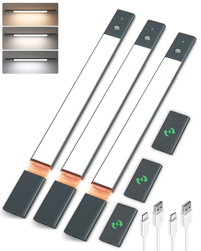 EZVALO Under Cabinet Lights with 3 Extra 2200mAh Rechargeable Batteries - color: Gray, size: 3pcs + 3 batteries